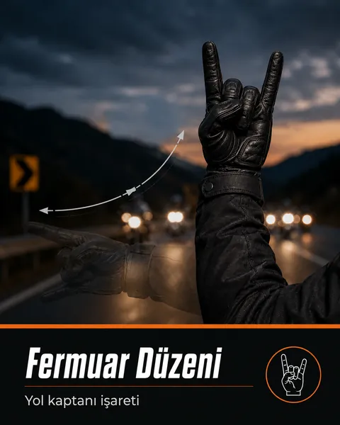 Motosiklet grup sürüşünde fermuar düzeni el işareti