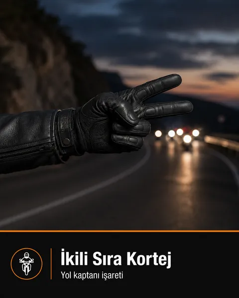 Motosiklet kortejinde ikili sıra el işareti