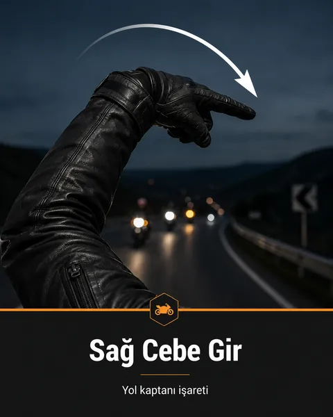 Motosiklet grup sürüşünde sağa yanaş el işareti