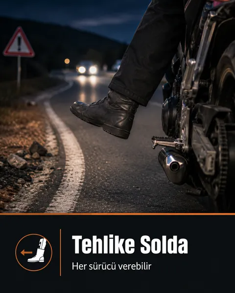 Motosiklet grup sürüşünde soldaki tehlikeyi gösterme