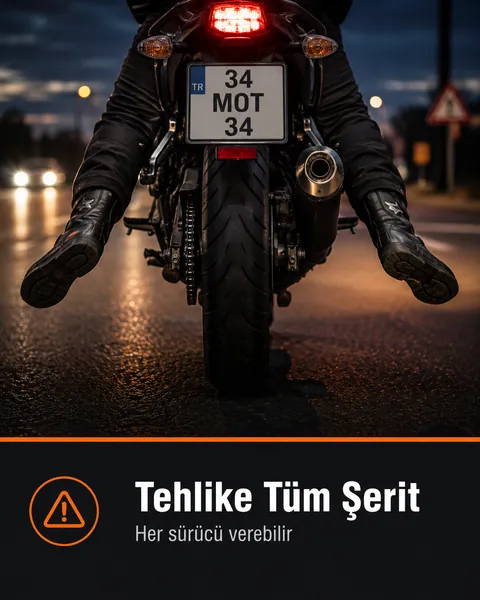 Motosiklet grup sürüşünde tüm şeritte tehlike işareti