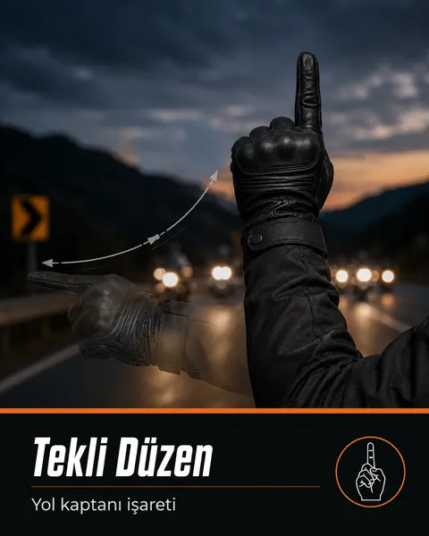 Motosiklet grup sürüşünde tekli düzen el işareti
